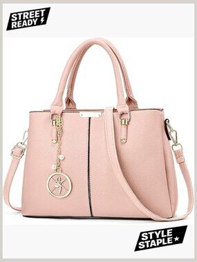 3 Zip Compartments Satchel Tote Bag with Removable Strap Faux Leather